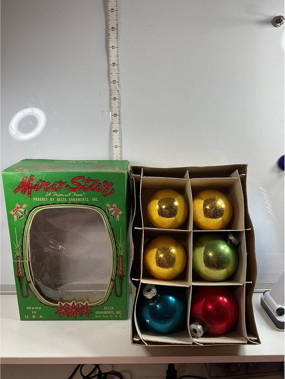 Micro Star Vintage Glass Ball Ornaments 6 IOB